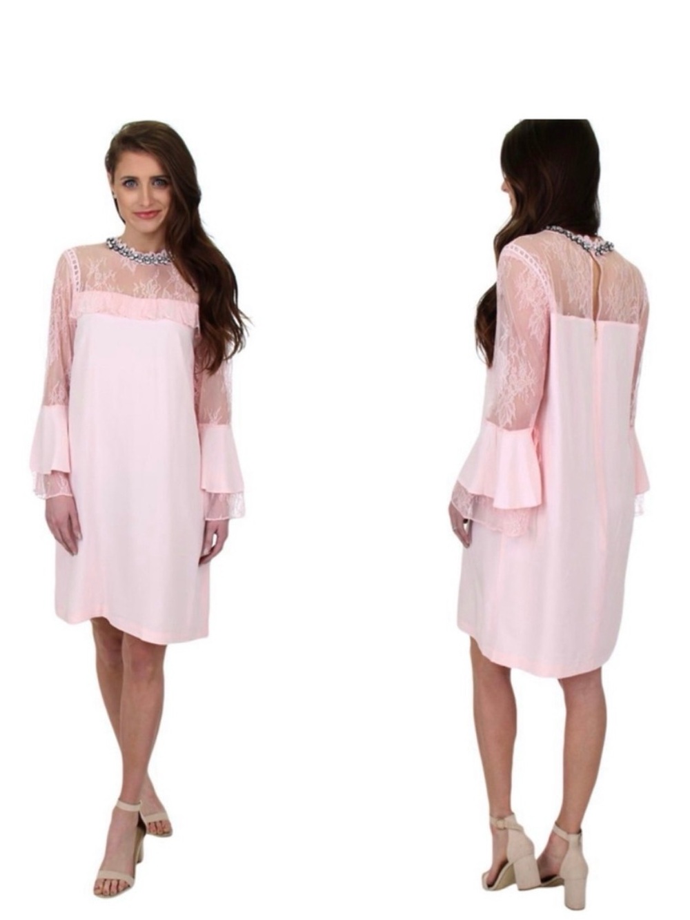 Juicy Couture Black Label Soft Pink Lace Mix Ruffle Shift Dress